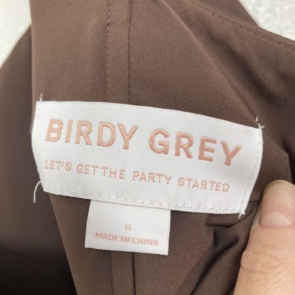 Birdy Grey Dress Womens Small Brown Satin Square Neck Tie Strap Maxi Bridesmaid - Picture 11 of 16